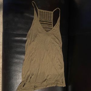 Olive green flowy tank top with detail on the back